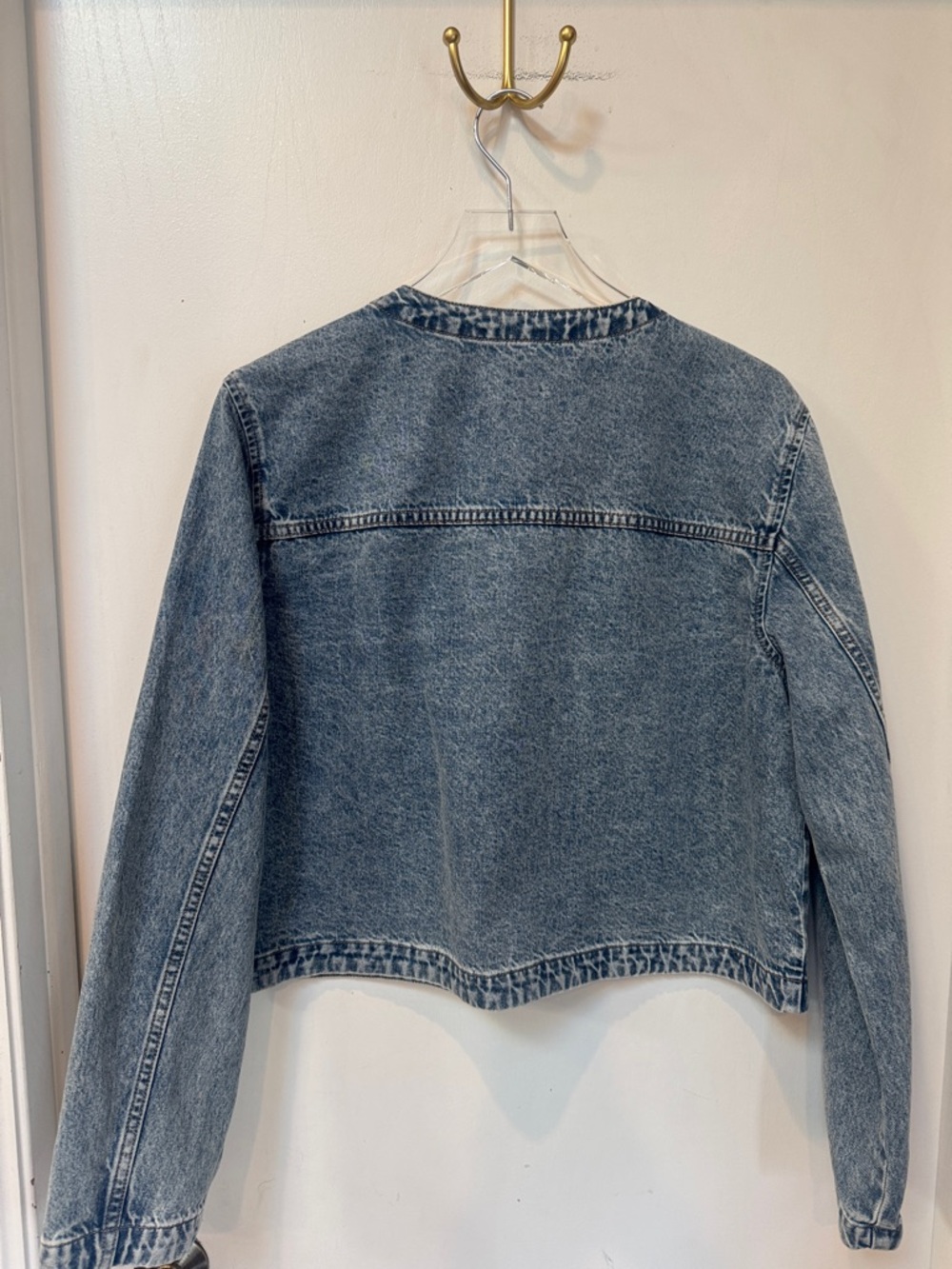 rag & bone Drew  Light Blue Denim Jean Jacket cropped button front XL - Picture 7 of 9